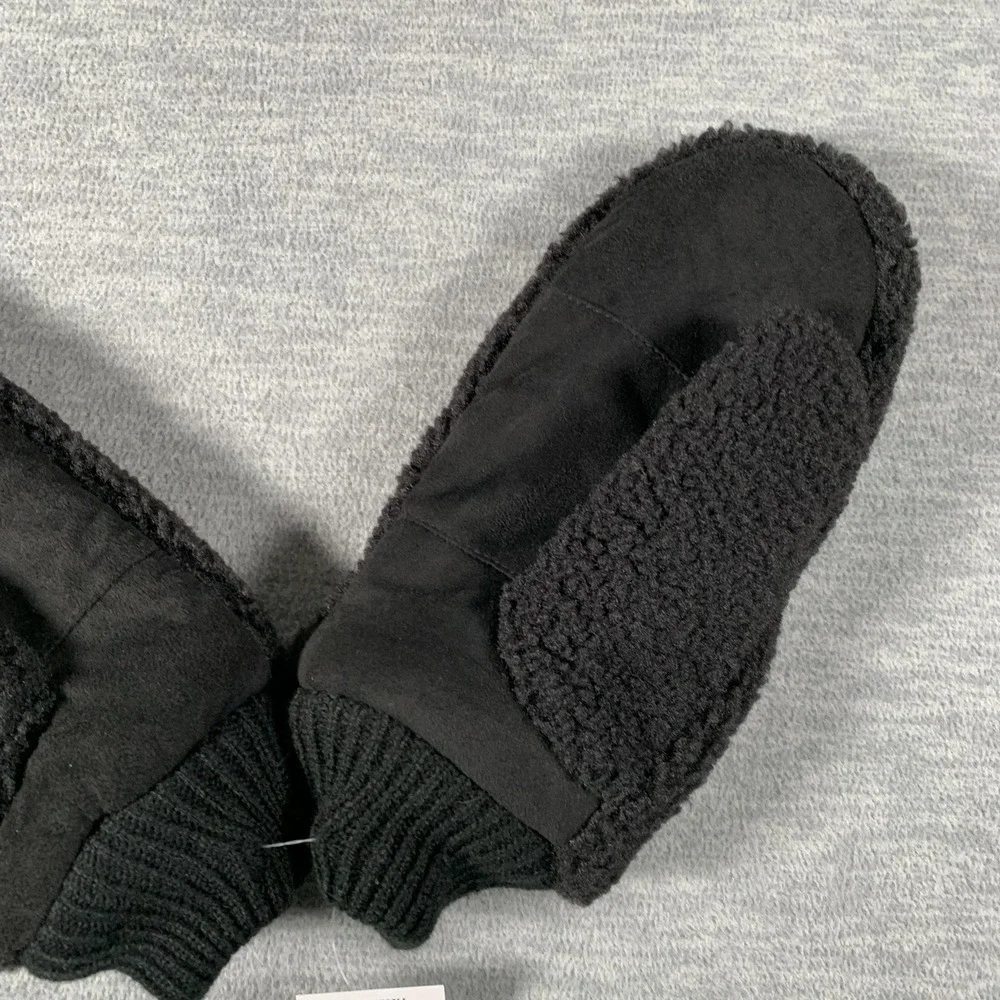 J.Crew Mittens Womens One Size Black Faux Fur Fleece Non‎ Slip Winter Warm